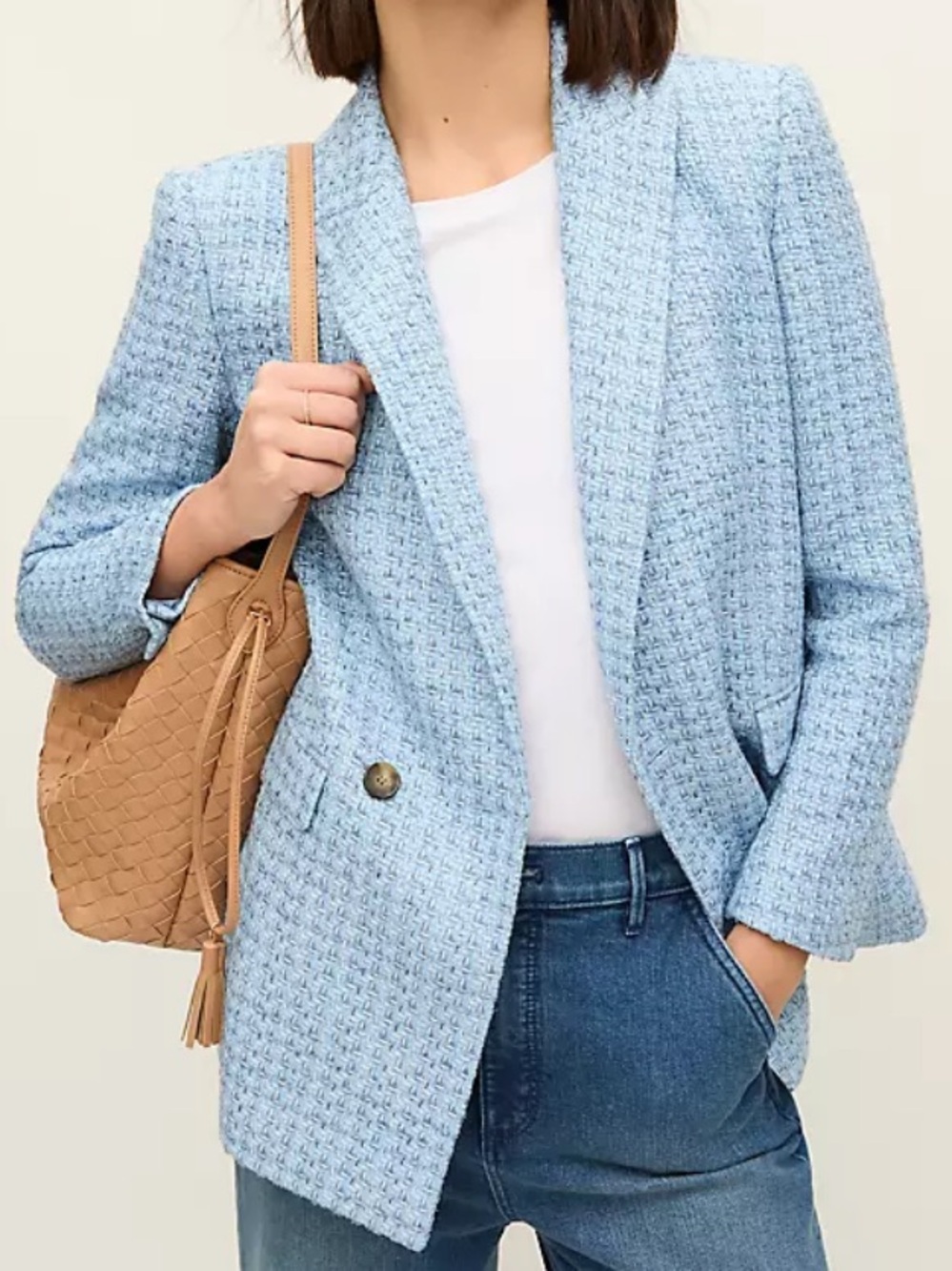 Ann Taylor ‘The Crosby’‎ Light Blue Tweed Women's Blazer Jacket. Size 6. NWT.